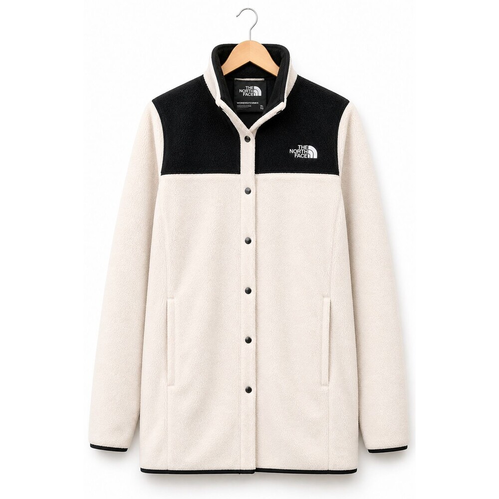The North Face Fleece Jacket Womens XL Cream Black Hooded Snap Front